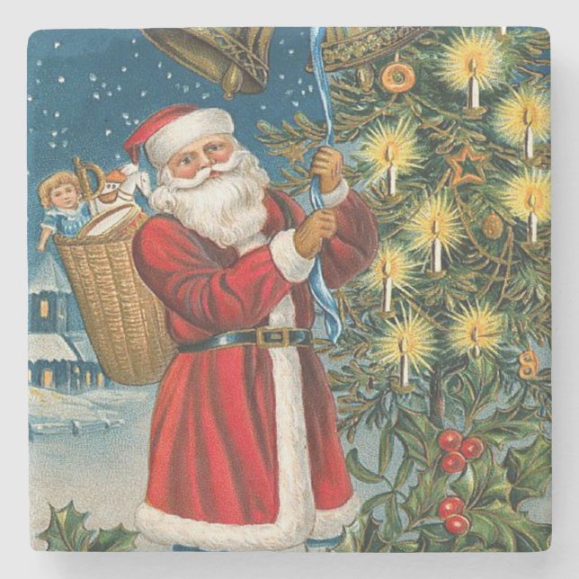 Vintage Santa Ringar i jul Stenunderlägg (Framsidan)