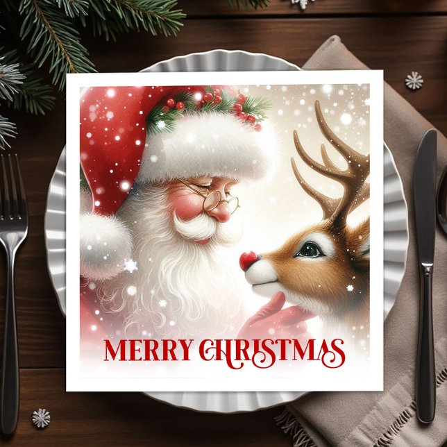 Vintage Santa Rudolph Classic Xmas Napkins Pappersservett (Vintage Santa Rudolph Classic Xmas Napkins)
