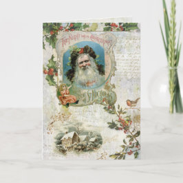 Vintage Santa, Rustic Ligcape & Music Collage Helgkort