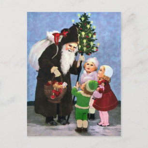 Vintage Santa Sack Krampus Vykort