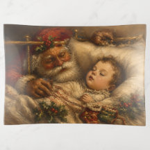 Vintage Santa Sängdags Jul Oljemålning