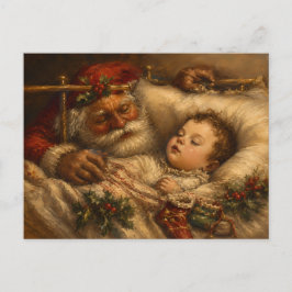 Vintage Santa Sängdags Jul Oljemålning Vykort