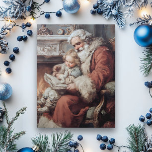 Vintage Santa Santa and Child Vykort