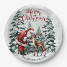 Vintage Santa Santa & Hjort Papprare Tallrikar