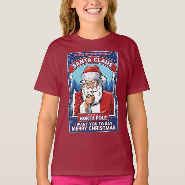 Vintage Santa Says God jul T Shirt (Framsida)