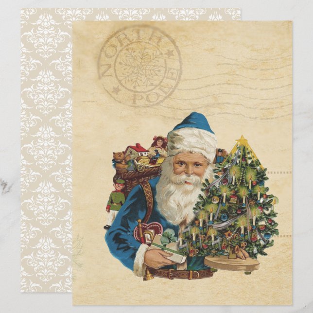 Vintage Santa Scrapbook Papper - Vintage-jul (Fram/baksida)