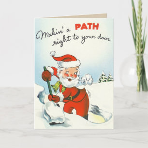 Vintage Santa Shoveling Snö Card Helgkort