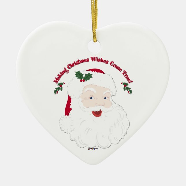 Vintage Santa Skapar juldrömmar Kom True! Julgransprydnad Keramik (Framsidan)