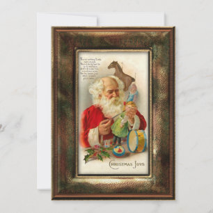 Vintage Santa Skapar Leksak med Verse Julkort