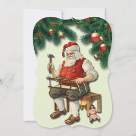 Vintage Santa Skapar Leksaker Chriatmas Flat Card Meddelande