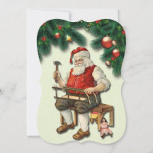 Vintage Santa Skapar Leksaker Chriatmas Flat Card