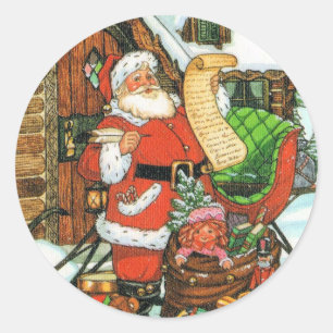 Vintage Santa Skapar sin lista över Naughty & Nice Runt Klistermärke
