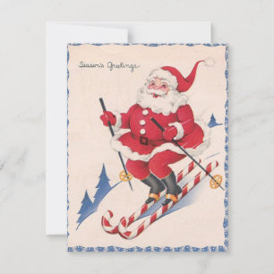 Vintage Santa Skiing Julkort
