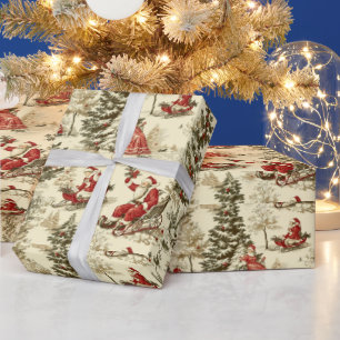 Vintage Santa Skog Sledtur Mönster Presentpapper