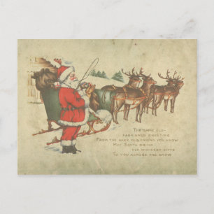Vintage Santa Sleigh Reindeer Helgdag Helg Vykort