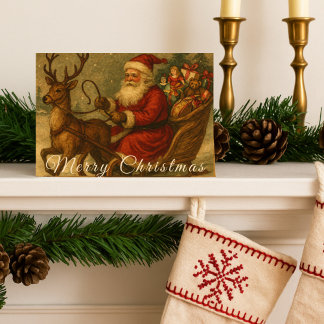 Vintage Santa Sleigh Ride God jul Kort