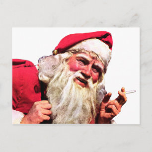Vintage Santa Smoking Cigarette Helg Vykort