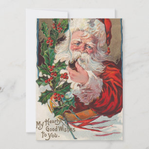 Vintage Santa Smoking Pipe Julkort