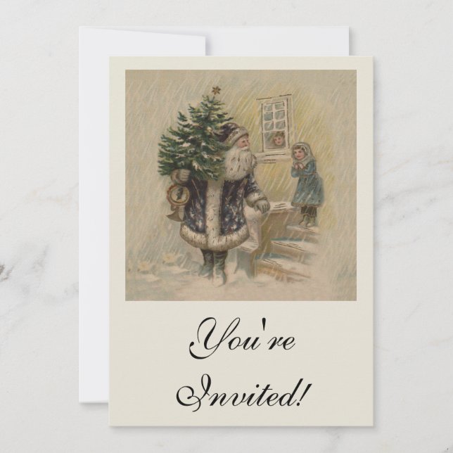 Vintage Santa Snö Julgran Inbjudningar (Framsida)