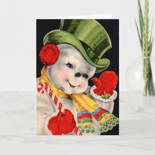 Vintage Santa Snögubbe Helgkort
