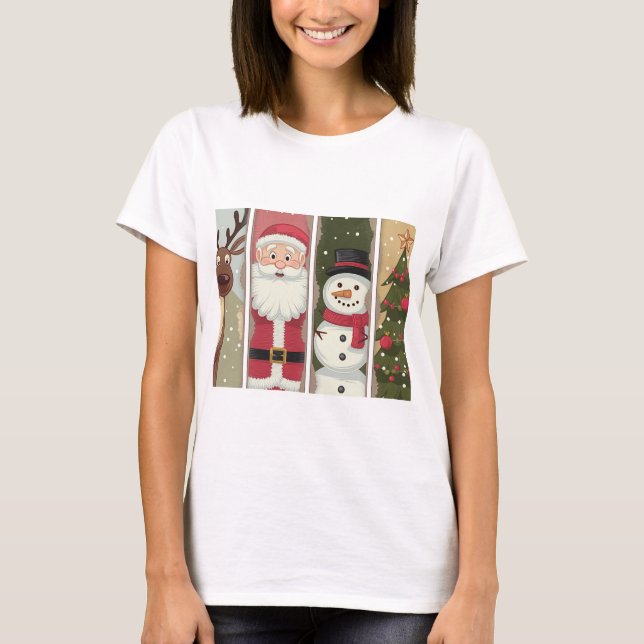 Vintage Santa Snögubbe Julgran Shirt T (Framsida)