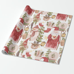 Vintage Santa Snögubbe Snö Globe jul Mönster Presentpapper