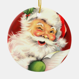 Vintage Santa som blinkar julprydnaden Julgransprydnad Keramik