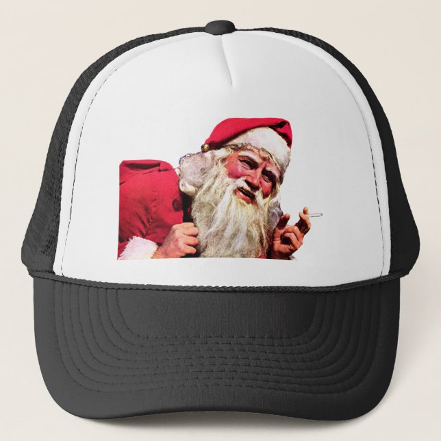 Vintage Santa som röker cigaretten Truckerkeps (Framsida)