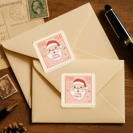 Vintage Santa Stamp Christmas  Fyrkantigt Klistermärke