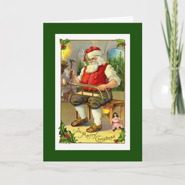 Vintage Santa Toymaker Card Helgkort (Framsida)