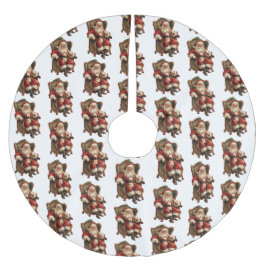 Vintage Santa Traditional jul Mönster Julgransmatta Borstad Polyester