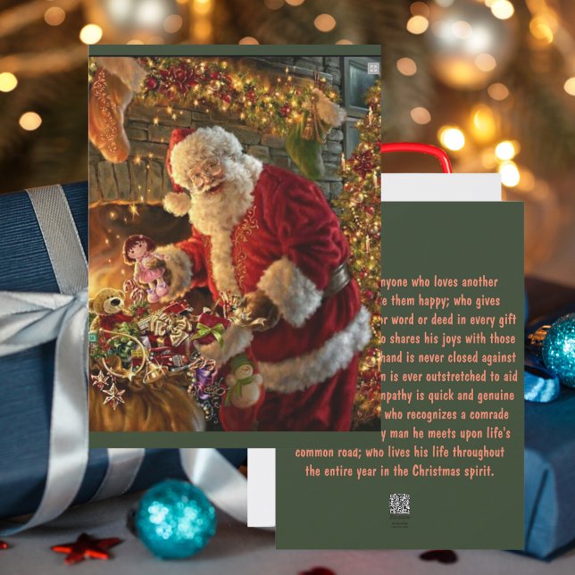 Vintage Santa under Guld Ljus Fireplace Julkort (In a hurry, use instant download)