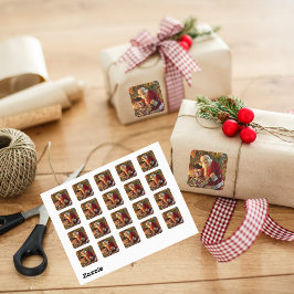 Vintage Santa under Guld Ljus Fireplace Runt Klistermärke