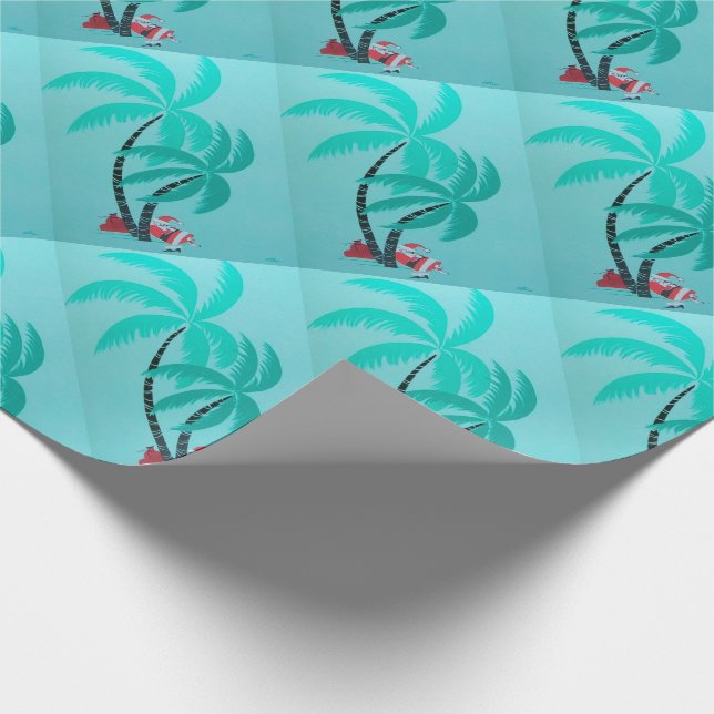 Vintage Santa under kokosnötpalmträd Presentpapper (Hörn)