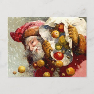 Vintage Santa w/Sack of Apples Apple Antique Helg Vykort