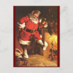 Vintage Santa Warming Hans Feet Helg Vykort<br><div class="desc">Vintage Santa värmer upp fötterna.</div>