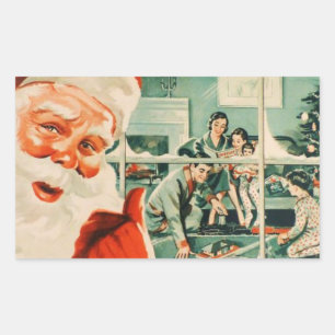 Vintage Santa Wating Family på jul Rektangulärt Klistermärke