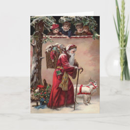 Vintage Santa with Goats Helgdag Card Helgkort