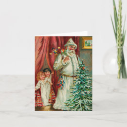 Vintage Santa with Kids Helgkort