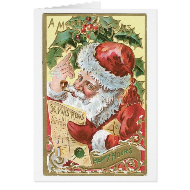 Vintage Santa with List Hälsningskort (Framsidan)