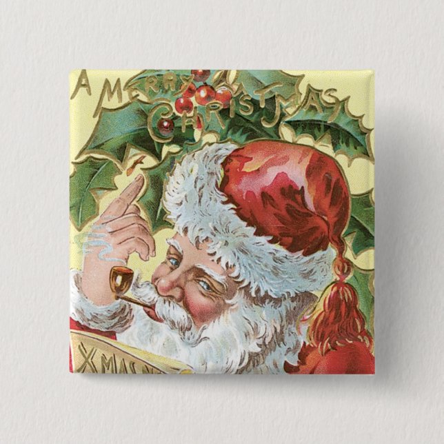Vintage Santa with List Knapp (Framsida)