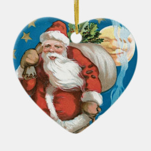 Vintage Santa with Måne - hjärta Julgransprydnad Keramik