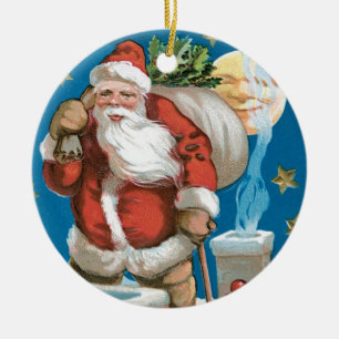 Vintage Santa with Måne - round Julgransprydnad Keramik