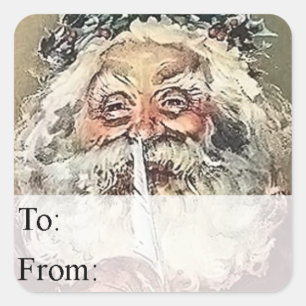 Vintage Santa with Quill Pen Gift Märkre Fyrkantigt Klistermärke
