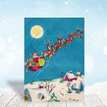 Vintage Santa with Reindeer God natt Julkort<br><div class="desc">Vintage Tomten med Renar Julnattkort Helgdag.</div>