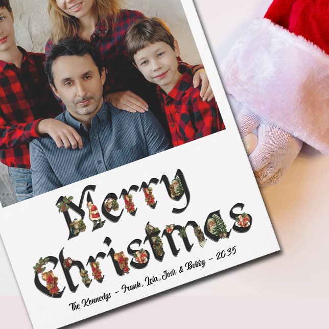 Vintage Santas God jul One Photo Julkort (Dress up this years Christmas card in this festive Victorian Santa design.)