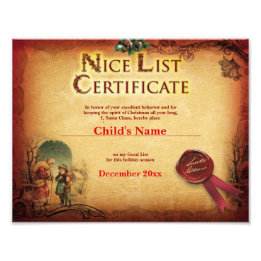 Vintage Santa's Nice List Certificate Fototryck