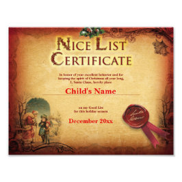 Vintage Santa's Nice List Certificate Fototryck