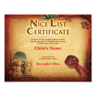 Vintage Santa's Nice List Certificate Fototryck