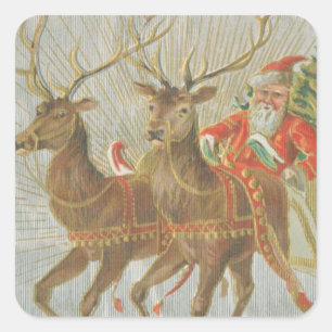 Vintage Santa's Sleigh Fyrkantigt Klistermärke
